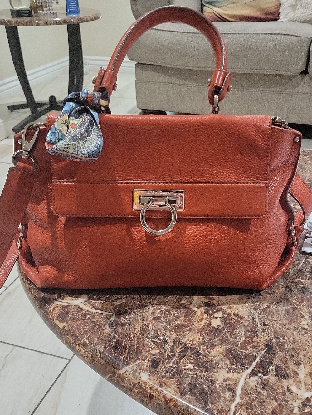 Salvatore Ferragamo  Orange Leather Satchel